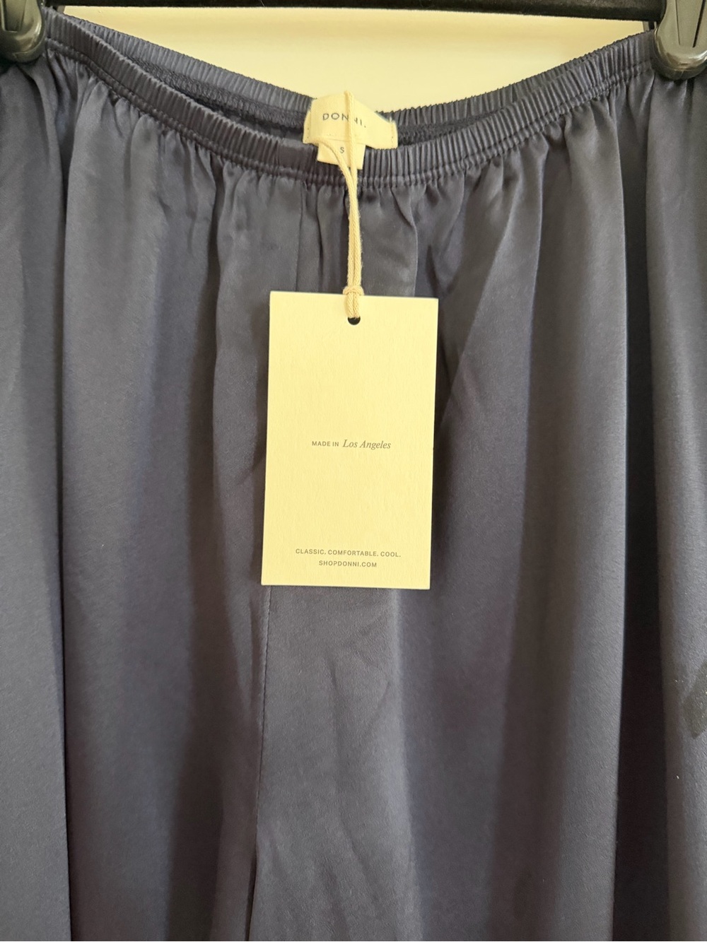DONNI. Navy Wide-Leg Track Pants with Blue Side Stripes - Picture 5 of 5